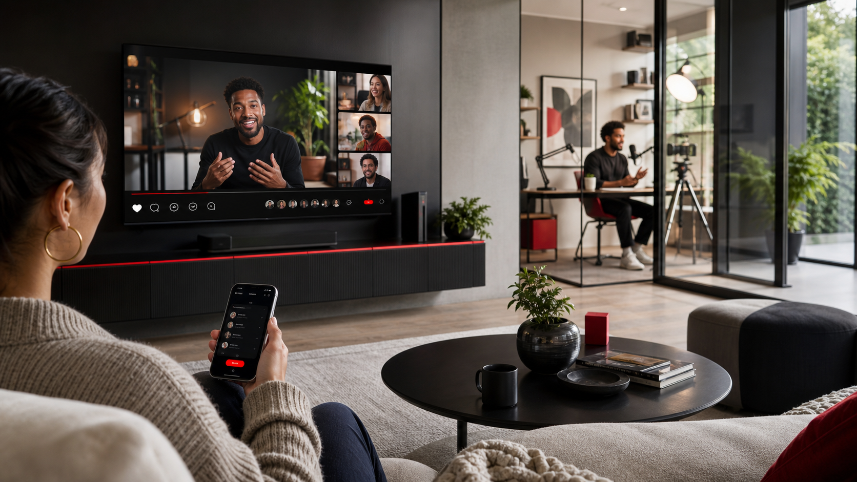 A viewer connecting with a creator through television and mobile